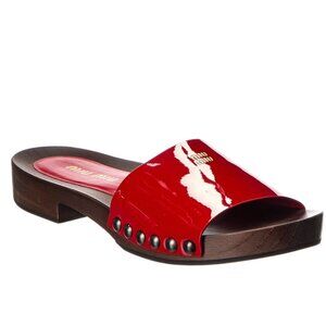 MIU MIU 5Z425E Red Patent Leather Wooden Clogs Sandals, Sz 36
